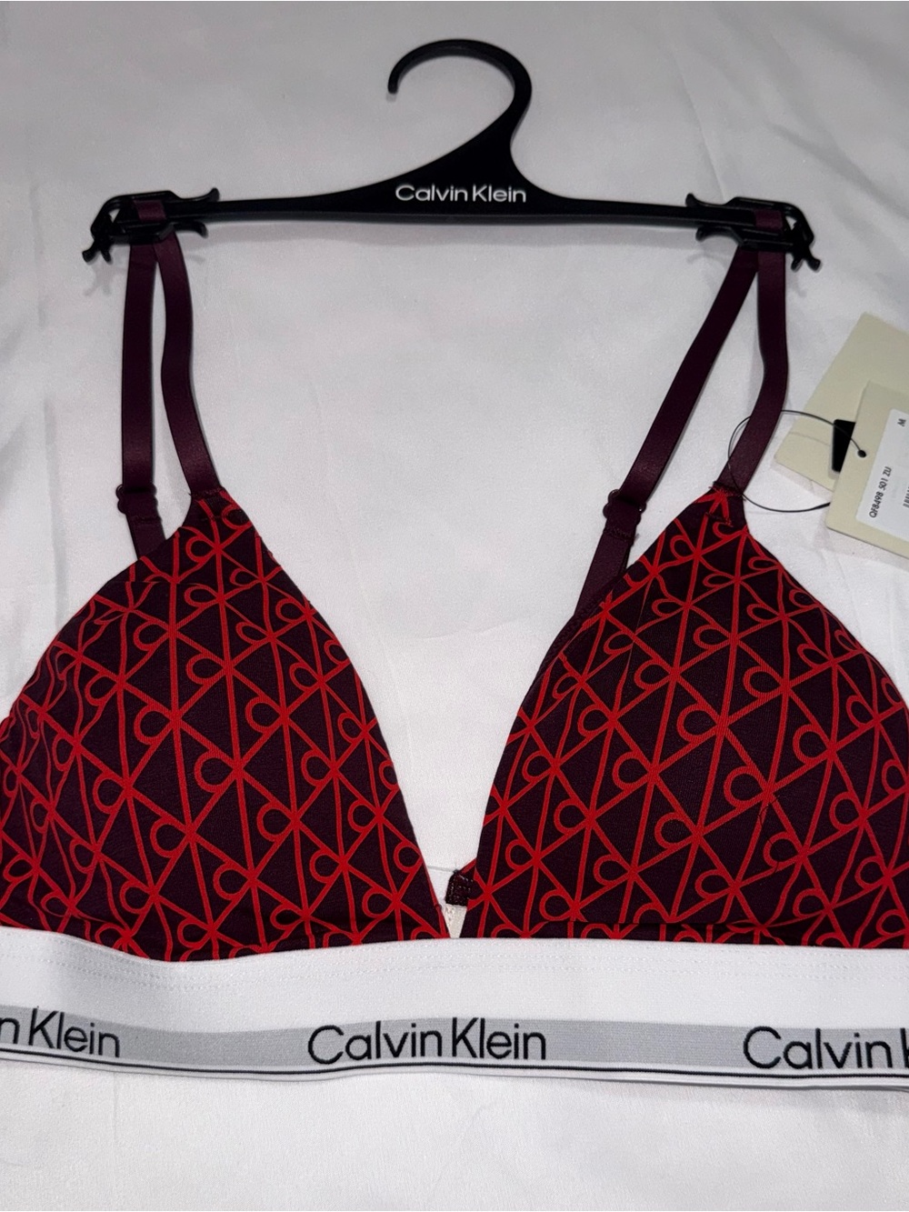 Calvin Klein Triangle Bikini Top Red Monogram Print NWT Women’s Swimsuit M/L